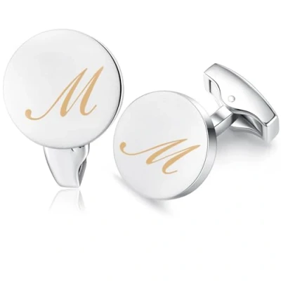 Image de Honey Bear Initiale Lettre Alphabet Boutons de Manchette Acier Inoxydable pour Le Cadeau D&#039;affaires Mariage Chemise D&#039;hommes (Argent brossé) (M)