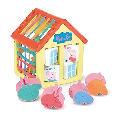 Image de TOMY Toomies E73528 Maison d&#039;activités Peppa Pig avec fenêtres pivotantes, bandes élastiques, tri de formes Pig, jouet 18 mois, tapis d’éveil et table d&#039;activité