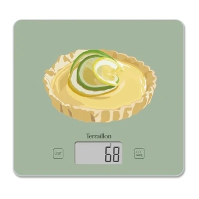 Image de TERRAILLON T1040 Tarte Citron Balance de cusine électronique, Plateau verre, Capacité 3 kg, Graduation 1g, Tare, Conversions Liquides, Ultra Fine et compacte Ecran LCD