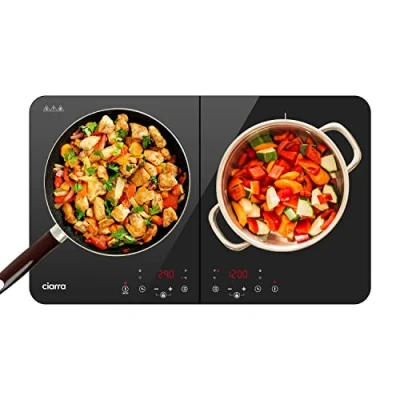 Image de CIARRA CBTIH2 Tables de Cuisson 2 Feux 3500W Plaque à Induction Portable 2Foyers 9 Niveaux Puissance Commande Tactile Minuterie avec Verrouillage Enfants Noir
