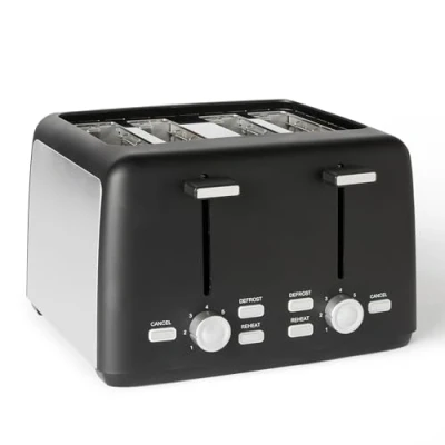 Image de Amazon Basics Grille Pain 4 Tranches avec 7 Niveaux de Dorage et Tiroir Ramasse miettes Amovible, Fentes Extra Larges, 800W, Noir