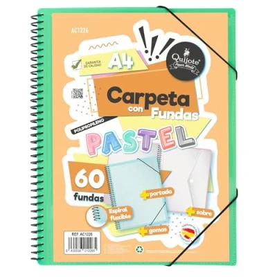 Image de Starplast Dossier pochettes spiralées flexibles 60 transparentes, A4, fermeture élastique, couverture en polypropylène, personnalisable, utilisation scolaire et de bureau vert pastel