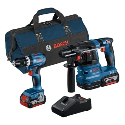 Image de Bosch Professional combo kit GSB 18V 45 + GBH 22 (avec 2 batteries 4,0 Ah, chargeur GAL 40, dans sac à outils)