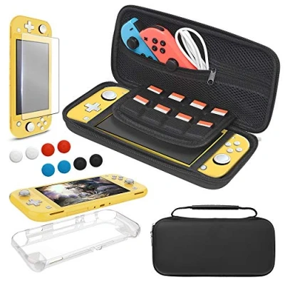Image de YUANHOT Étui Kit d&#039;accessoires Compatible avec Nintendo Switch Lite, 4 in 1 Coque et Housse Transparente Protection Écran en Verre Trempé, Noir