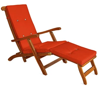 Image de Detex® Coussin de transat Lanières Maintien à 8 Boutons en Lin Orange Coussins Chaise Longue Bain Soleil