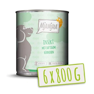 Image de MjAMjAM nourriture humide Premium pour chiens Insecte au poulet juteux, Lot de 6 (6 x 800 g), Sans céréales avec protéines d&#039;insectes