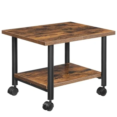 Image de HOOBRO Support d&#039;Imprimante, Chariot Mobile à 2 Niveaux avec roulettes, 48,5 x 40 36,5 cm, Style Industriel, Cadre en Métal, pour Bureau, Domicile, Copieur, Marron Rustique et Noir EBF02PS01