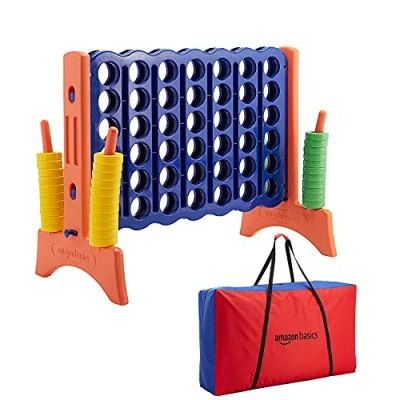 Image de Amazon Basics Puissance 4, format premium géant sans BPA, jeu pour enfant et adulte, housse de transport inclus, idée cadeau, multicolore, Bleu, Jaune, Rouge, Vert, grand