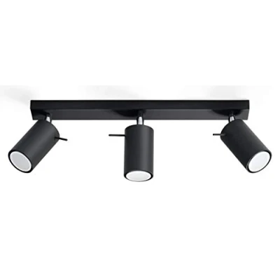 Image de Sollux LIGHTING Ring 3 Plafonnier Design Minimaliste et Moderne, Bras Orientable &amp; Direction de la Lumière Ampoule GU10 Remplaçable, x 40 W Acier, Noir, 45 6 16 cm