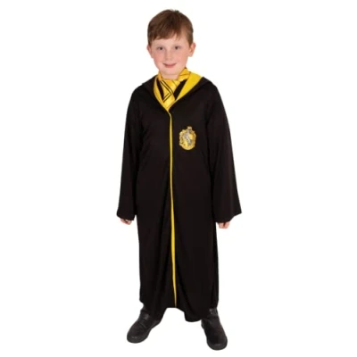 Image de RUBIES Harry Potter Officiel Robe Poufsouffle Déguisement Enfant 7 10 ans Costume Noire à Capuche Pour Halloween, Carnaval Idée Cadeau de Noël