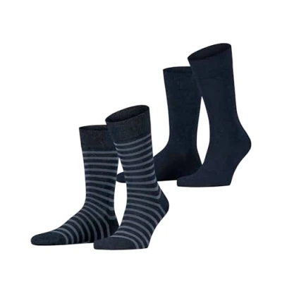 Image de Esprit FINE Stripe 2PACK WITH Pattern Chaussettes marine, Homme, Taille: 39 42, Marine