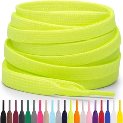 Image de Miscly Lacets Plats Pour Baskets, Plusieurs Longueurs et Couleurs Disponibles (Vert/Jaune Néon, 137 cm)