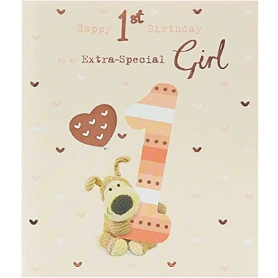 Image de Boofle Carte d&#039;anniversaire 1er anniversaire pour elle/fille avec enveloppe Motif mignon, multicolore, 159 mm x 184