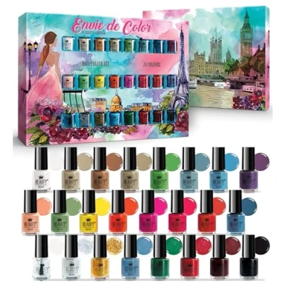 Image de Ensemble de Vernis à Ongles &quot;Envie Color&quot; Collection Complète 24 Couleurs Éclatantes, Nacrées, Pastel et Classiques dans un Coffret Designer (Ensemble #A)