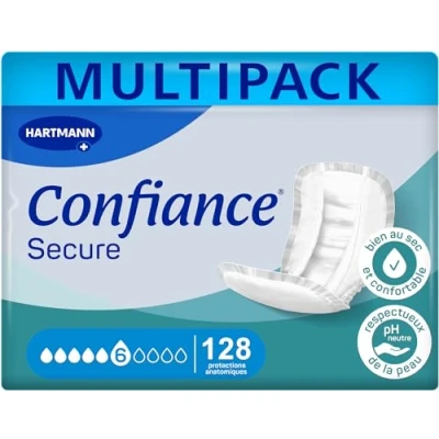 Image de Confiance Secure Protections Anatomiques Absorbantes pour Hommes et Femmes Niveau d&#039;Absorption = 6 gouttes (Fuites Urinaires Moyennes) Matière Douce 4x32 Unités