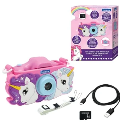 Image de Lexibook, Licorne, Appareil 4 en 1 pour Enfant avec Protection, Fonctions, vidéo, MP3 et Jeux, 15 Cadres Personnaliser Vos Photos, Carte mémoire de 8 Go Incluse, DJ078UNI, Rose