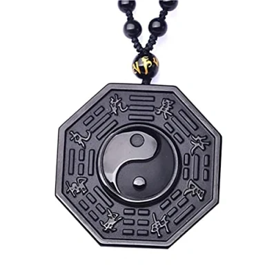 Image de Kagodri Collier avec pendentif en obsidienne noire Yin Yang pour homme et femme Amulette rétro Feng Shui