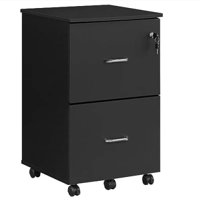 Image de VASAGLE Caisson Mobile, Classeur, 2 Tiroirs, Support d’Imprimante, Meuble de Bureau, Verrouillable, pour Documents au Format A4, Dossier Suspendu, Nécessite Montage, Noir LCD27BKV1