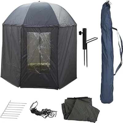 Image de PHOENIX 91109 parapluie de pêche Ø250 cm tente avec pied et piquets sol, protège la pluie, du vent, froid des rayons UV, pour 3 hommes matériel + étui GRATUIT