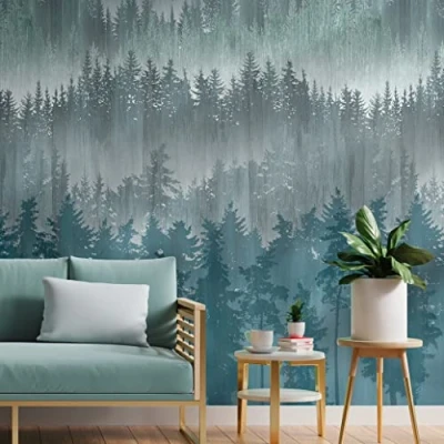Image de Livingwalls Travel Styles Papier peint non tissé Motif forêt Bleu et gris mural scandinave pour différentes pièces 1,59 m x 2,80