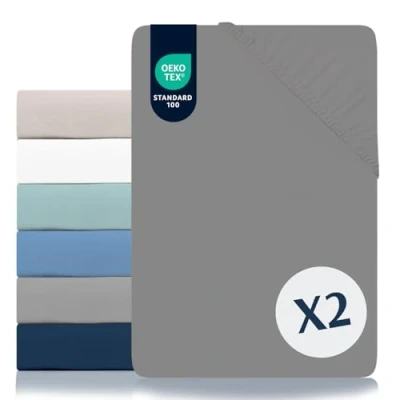 Image de Dreamzie Lot de 2 Draps Housses 200x200 Microfibre (100% Polyester) Oeko Tex Gris Anthracite Drap Housse