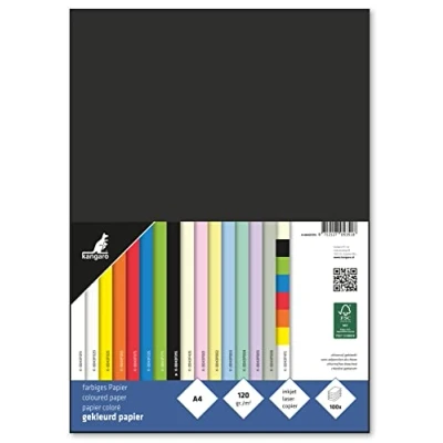 Image de Kangaro Lot de 100 feuilles Papier à lettre noir DIN A4 120 g/m² FSC mix DIY K 0043F315, 29,7 x 21 1,5 cm