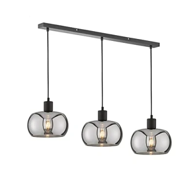 Image de Fischer &amp; Honsel Suspension Dima Noir sable Verre Couleur fumée Longueur : 110 cm Largeur 22 Plafonnier 160 3 ampoules E27 max. 40 W 60901