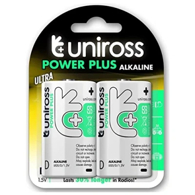 Image de UNIROSS Pack de 2 Piles Alcalines D LR20 Power Plus 1,5V