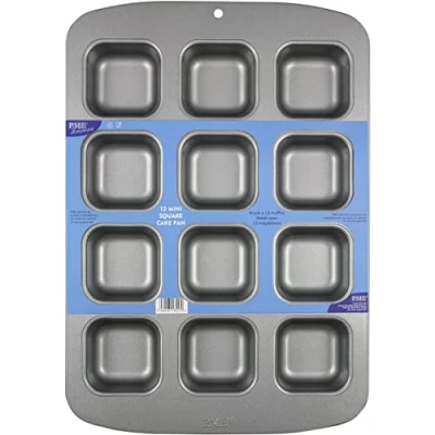 Image de PME Moule Anti adhérent en Acier au Carbone pour 12 Mini Pains Carrés, Silver