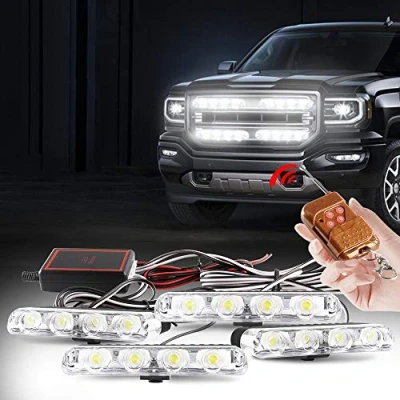Image de yifengshun Gyrophare LED 4 en 1 Télécommande Sans Fil DC12V lumière stroboscopique feux DRL clignotant magnetique d&#039;urgence signalement lumières pour auto véhicule(Blanc)