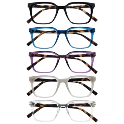 Image de OPULIZE KOI Lunettes de Lecture x5 Large Monture Rectangulaire Noir/Bleu/Violet/Gris/Transparent Hommes Femmes Charnières à Ressorts RRRRR50 1357C +1.50