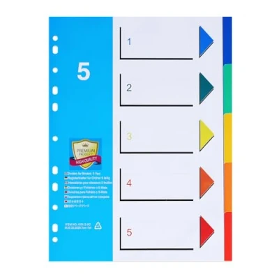 Image de (Lot de 10) A4 Intercalaires en Plastique, Feuillets 5 Positions,Intercalaires avec Onglets Multicolores,Numéro Série 1