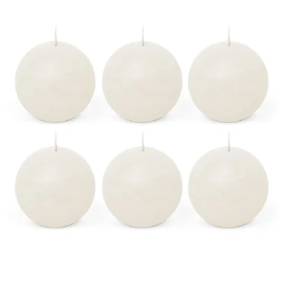 Image de Spaas 6 Bougies Boule Rustique Non Parfumées 80mm ± 24h Blanc D x H