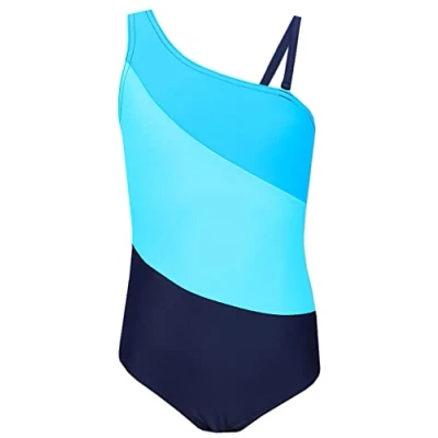 Image de Aquarti Maillot de Bain Natation Une Pièce pour Fille Bandes, 032C Bleu foncé/Bleu/Turquoise, 152