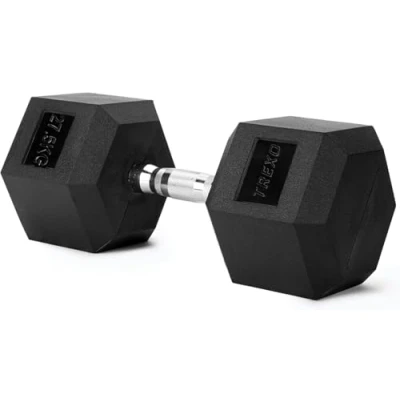 Image de TREXO Haltère hexagonal en fonte caoutchoutée durable pour la musculation à maison avec poignée ergonomique stable et polyvalent 27,5 kg