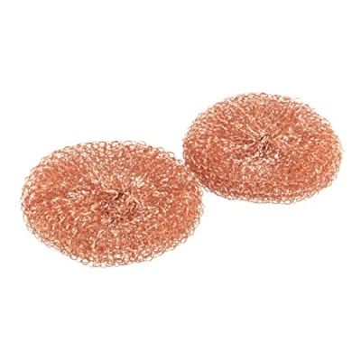 Image de WENKO Kupfer Putzlinge Cobi, 2er Set Schwämme zur kratzfreien &amp; schonenden Reinigung gegen hartnäckigen Schmutz, für Edelstahl, Glaskeramik Porzellan, langlebig, rostfrei, je Ø 9 x 2,2 cm