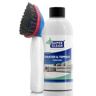 Image de SUPER CLEAN Rembourrage et tapis en profondeur Nettoyant concentré pour tous les types de tissus d&#039;ameublement, moquette, sièges voiture, canapé Contenu: 500 ml + brosse shampooing
