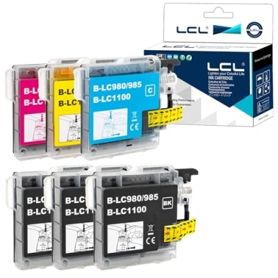 Image de LCL Cartouche d&#039;encre Compatible LC985 LC985BK LC985C LC985M LC985Y (3 Noir 1Cyan 1Magenta 1Jaune) Remplacement pour Brother DCP J125/J315W/J515W/J140W MFC J265W/J410/J415W/J220