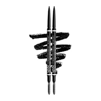 Image de NYX Professional Makeup Crayon à Sourcils Micro Brow Pencil, Ultra Fin Double Embout avec Mine Rétractable et Goupillon, Lot de 2, Teinte : Black (08)