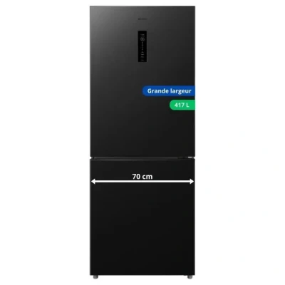 Image de GEDTECH Réfrigérateur combiné GCB417NFDX 417L Grande largeur 70cm congélateur bas No Frost Dark inox