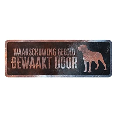 Image de D&amp;D Home, Panneau d&#039;avertissement Attention au Chien, 40x13x0,3 cm, Version néerlandaise, Fond Noir, en métal résistant à la Rouille avec Un Texte Amusant
