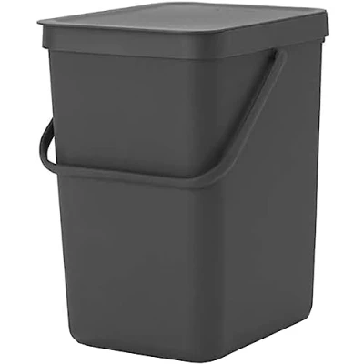 Image de Brabantia Poubelle Sort &amp; Go 25L Grande pour la Cuisine Couvercle à Ouverture Permanente Poignée de Transport Facile Nettoyer S&#039;adapte au Mur Light Grey 27 x 35 40 cm