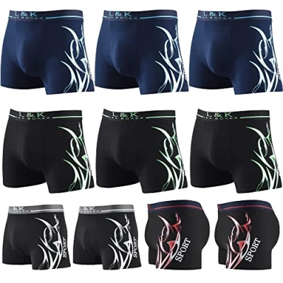 Image de L&amp;K Pack de 10 caleçons Homme Short rétro avec Un Grand Motif été 2022 Coton 1105 M
