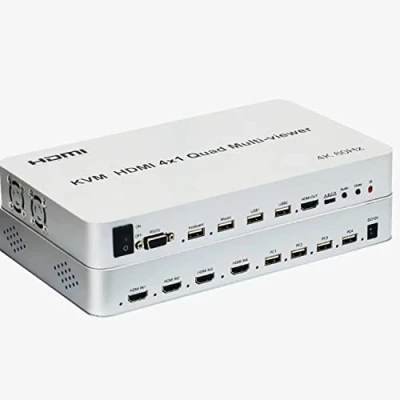 Image de HDMI KVM Quad Splitter 4X1,4K 60Hz Multi Viewer 4X1 Screen Multiviewer with seamless 4 in 1 For USB Keyboard Souris PC (4K 60HZ)