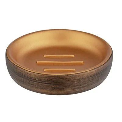 Image de WENKO Porte Savon Palena, Support à Rond pour Ranger Les savons Solides ou shampooings, en polyrésine de Haute qualité et au Design élégant, (L/P x H) : Ø 10,5 2,5 cm, Bronze