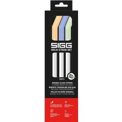 Image de SIGG Helia Set de Pailles en verre (3 pces), réutilisables et lavables au lave vaisselle, verre, avec brosse nettoyage incluse Day Small