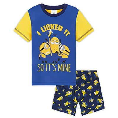 Image de MINIONS Court Pyjama Garçon, 2 Pièces Pyjashort Été Set Cadeau Garçon (Bleu/Jaune, 4 5 Ans)