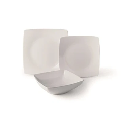 Image de Excelsa Eclipse Lot de 18 assiettes carrées, en céramique, blanc