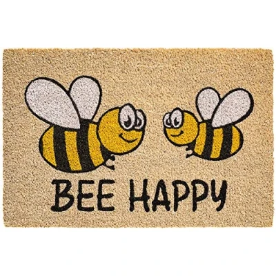 Image de paillasson En fibre de coco Pour l&#039;intérieur et l&#039;extérieur 40 x 60 cm Inscription « Bee Happy » comme amusant porte d&#039;entrée, couloir, jardin