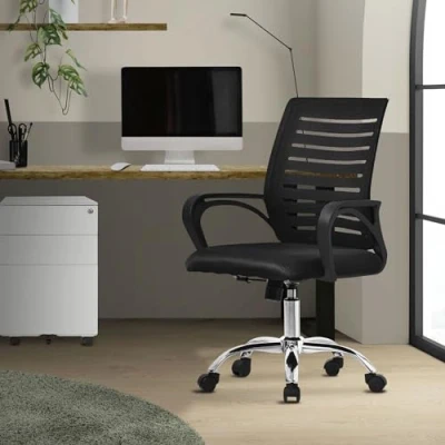 Image de ML Design Chaise de Bureau Ergonomique Noir Hauteur Réglable avec Accoudoirs Fauteuil Tissu Filet Respirant Fonction Bascule 360